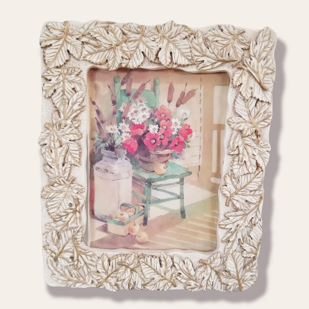 Vintage Greeting Card Gold Metallic Leaves 4.5
